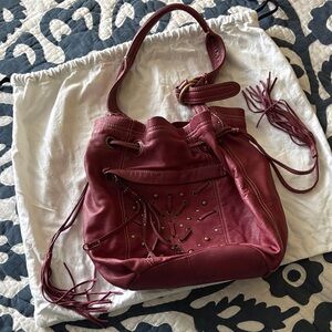 [Hayden Harnett] Leather Bucket Shoulder Bag with Tassles